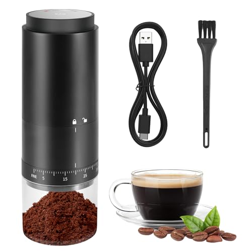 Elektrische Kaffeemühle, USB Wiederaufladbare Kaffeemühle Elektrisch mit 38 Einstellbaren Mahlgraden, 1500 mAh Tragbare Kaffeemühle mit LED Display, 25 g Kapazität Tragbare Akku-Burr-Kaffeemühle