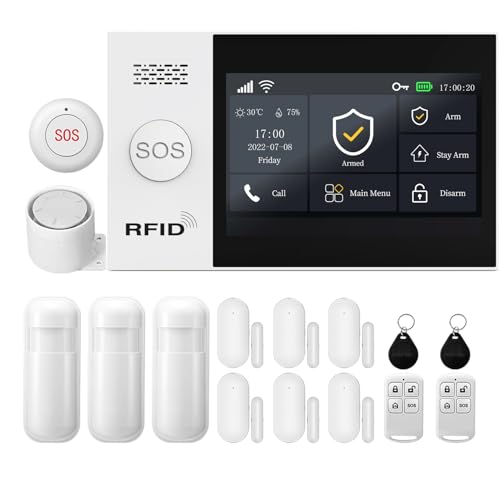 XNY Voller Touchscreen Funk Alarmanlage Haus, Haus Alarmanlage Komplett Set, GSM WLAN Alarmanlage Wohnung mit APP Alarm, 16-Stück-Kit (Fenster Tür Sensoren, Bewegungsmelder, Fernbedienungen, Sirene)