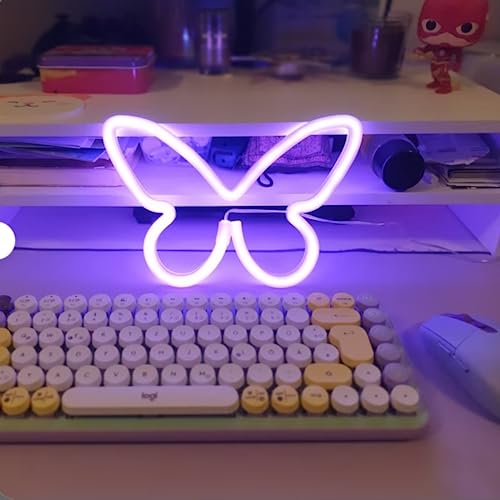 HFHungkeong Butterfly Neon Signs Raumdekoration für Wand, Büro, Wohnheim, Hochzeit, Geburtstag, Party Neon-Schmetterlings-LED-Schilder, Schmetterlings dekorationen für Teenager-Mädchen, (lila)
