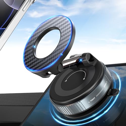 PlusAcc Vakuum Handyhalterung Auto Saugnapf - 360°Drehbar Zusammenklappbar Tragbar Magnetisch Handy Halter für iPhone16/15/14/13 an Windschutzscheibe/Armaturenbrett/Spiegel befestigt