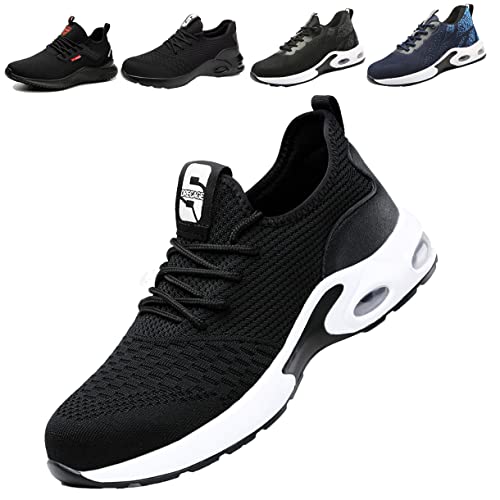 Fadezar Sicherheitsschuhe Herren Leichte Arbeitsschuhe Herren Damen Sportliche Atmungsaktive Stahlkappenschuhe rutschfeste Arbeitsturnschuhe 01 Schwarz EU 42