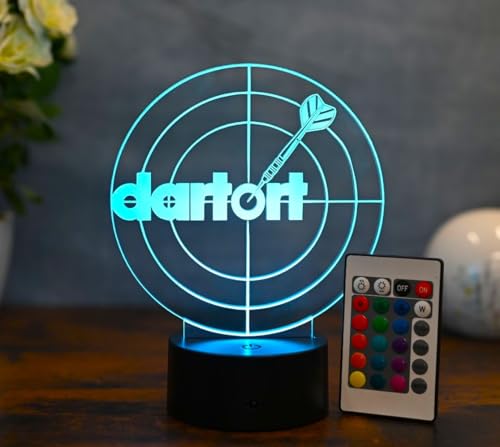 Optechvisual LED Tischlampe – Dartort Design Deko Dart-Raum/Krimi-Design geschenk Dartspieler, Geschenk Idee für Dart Fans und Dart Liebhaber
