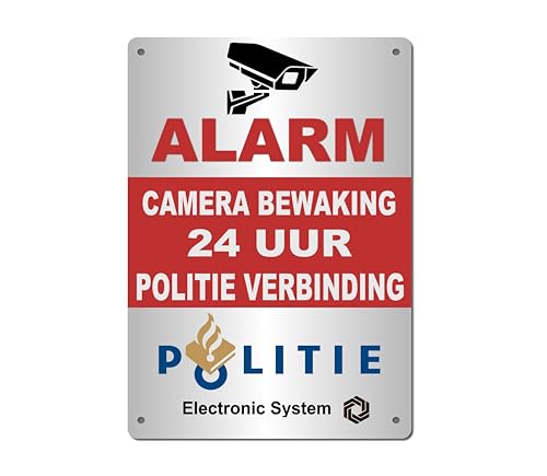 Alarmschild Videoüberwachung 24/7 | Einbruchabschreckung für Haus, Geschäft, Garage | Metalleffekt, Wetterfest (Polizeischild)