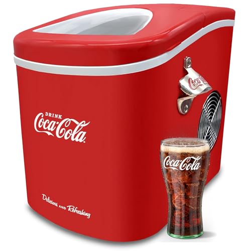 Salco Coca Cola Eiswürfelmaschine – Ice Maker mit 2 Eiswürfelgrößen – 12 kg Eiswürfel pro Tag – Retro-Design Rot – Tragbare Eiswürfelmaschine für Cocktails, Getränke & Partys