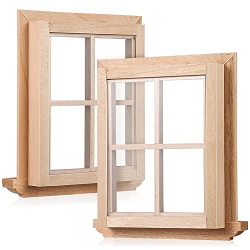 NUOBESTY 2 Stück Miniatur-Puppenhausmöbel Holzfensterrahmen Modelle Winziges Fenster Bastelzubehör Spielzeug Für Puppenhäuser Dekoration