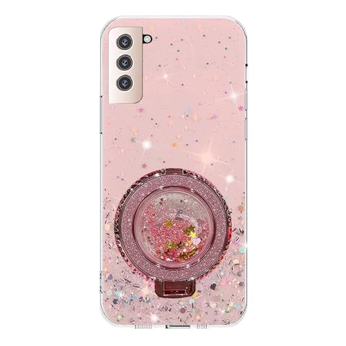 Rnrieyta Miagon Treibsand Ständer Hülle Glitzer für Samsung Galaxy S21 Plus,Cute Dünn Crystal Schutzhülle Weiches Bling Transparent Case Bumper mit Flüssig Halter Kickständer