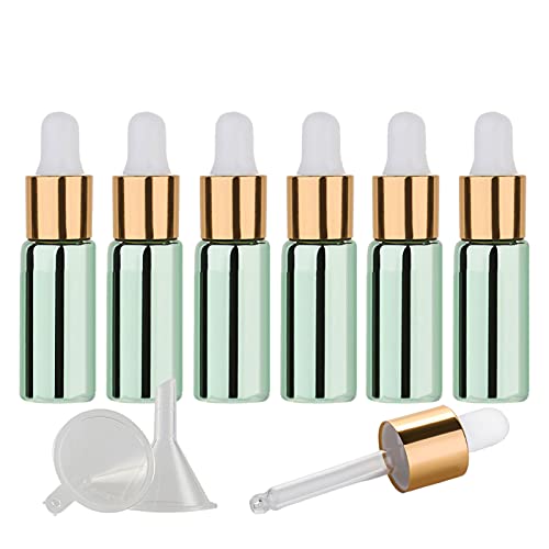 TIANZD 6 Stück 5 ml Leere Chrom Grün Tropfflasche Pipettenflaschen mit Glaspipette, 5ml Glasflasche mit Tropfpipette mit Gold Schraubverschluss für Parfüm Öle, ätherische Öle