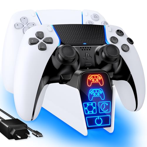 Fenolical Ladestation für DualSense PS5 & Edge Controller, Touch-Ladestation, Zeitgesteuerte, Multifunktionale Playstation5-Gaming-Ladestation mit frei Steuerbarer Beleuchtung