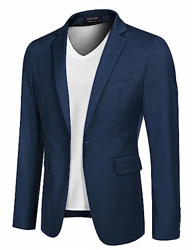 COOFANDY Herren Sakko Sportlich Freizeit Blazer Anzugjacke Herrensakko Klassisch Jacke 1 Knöpfe Einfarbig Hochzeit & Business Blau 3XL