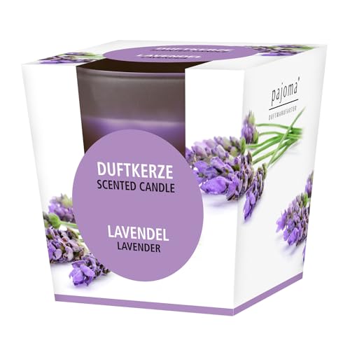 pajoma® Duftkerze, Lavendel - im satinierten Glas | 120g Wachsgewicht, Brenndauer: 25 Stunden, in edler Geschenkverpackung | Premium Qualität