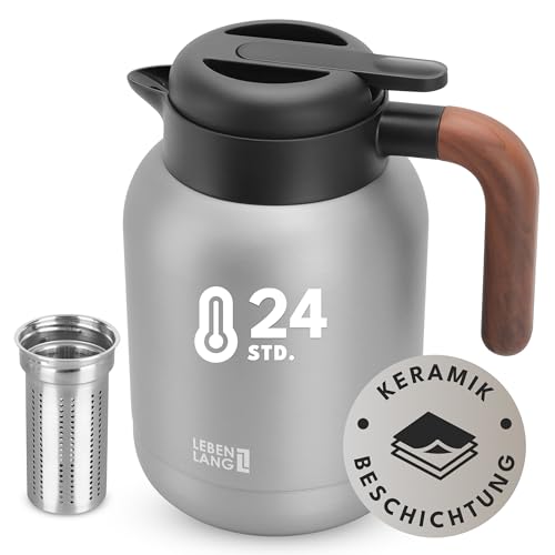 LEBENLANG Thermoskanne 1,5L Keramikbeschichtung - Inkl. Teesieb I 24h Heiß I Kaffeekanne Kaffee & Teekanne mit Siebeinsatz I Thermo Isolierkanne Tee Termoskakanne Thermoskannen 1 5 Liter