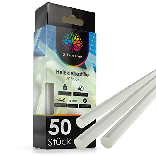 OfficeTree 50 x Heißklebestifte 7mm x 150mm - Extra Stark & Schnelltrocknend - Heißklebesticks 7mm - Heißklebepistole Sticks - Klebestifte für Heißklebepistole Inklusive 2 Fingerschutzkappen