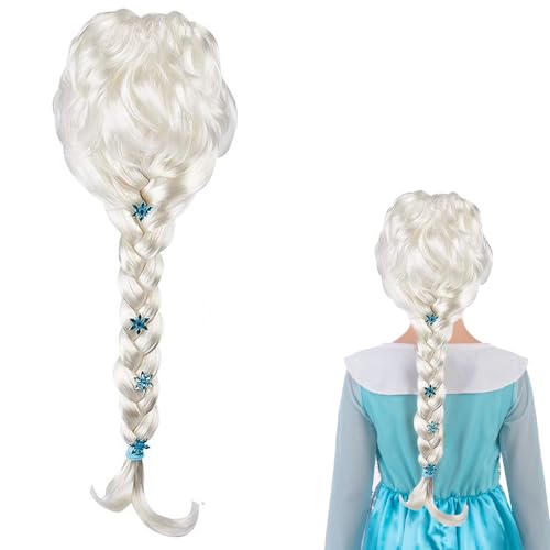 FENYW Perücke Kinder Prinzessin Elsa Perücke Prinzessin Perücke Zopf Rapunzel Perücke für Kinder mit Schneeflocke Rapunzel Kostüm-Perücke für Kinder Mädchen Karneval Halloween Cosplay(60CM)