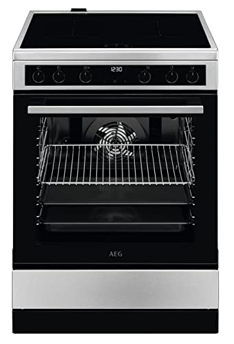 AEG CIB6641BBM 60 cm Standherd mit Induktions-Kochfeld / SteamBake – mit Feuchtigkeitszugabe / Hob²Hood / Versenkknebel / Touch-Bedienung / Grillfunktion / Display mit Uhr / Kindersicherung / A