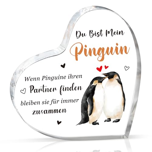 Joyvado Ich Liebe Dich Geschenke, Jahrestag Geschenk für Sie Ihn, Partner Paar Geschenk zum Geburtstag Valentine Jubiläum - Herzförmige Pinguine Geschenk für Frauen Männer Freundin