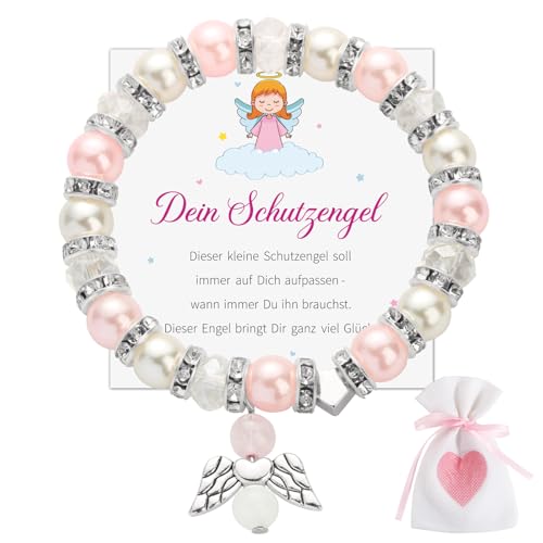 BOOMTOP Schutzengel Armband Mädchen Geschenk Engel Glücksbringer Armband Elastisches Perlenarmband Kinderarmband Geburtstag Weihnachten Advent Geschenk mit Karte Stoffbeutel Adventskalender Füllung