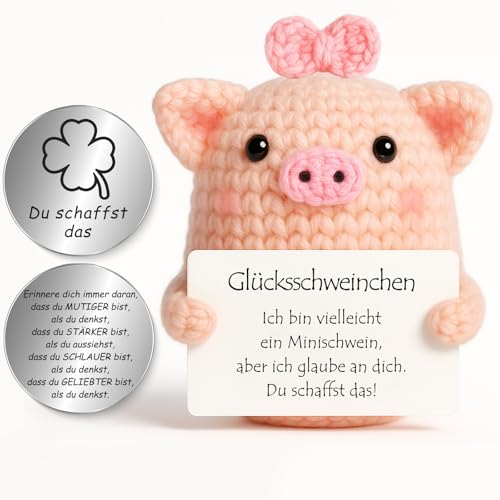 Tixlux Pocket Hug Glücksschweinchen, Kreative Strickwolle Minischwein Puppe und Kleine Umarmung Glücksbringer (Silber Ⅱ), Mutmacher Geschenk, Gute Besserung Geschenk, Muttertagsgeschenk