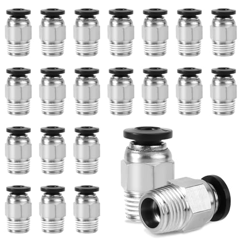 BOXOB 20stk PC4-M10 Pneumatische Verbindungsfittings, Push-to-Connect Gerade Männlich PTFE Schlauchkupplung 3D-Drucker Zubehör für Pneumatische Systeme & Langstrecken-Extrusion