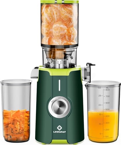 LINKChef Schnellreinigungs Entsafter, NO-Prep Entsafter Gemüse und Obst, Blitzreiniger Saftpresse Slow Juicer Testsieger mit Einfacher Installation, BPA Frei, 115mm, 1.2L, 200w Grün