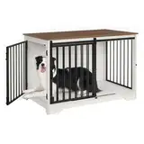 Hzuaneri Hundekäfig Möbel, 100 cm Hundebox, 2 Türen, Moderne Hundekäfig Indoor für kleine/mittlere/große Hunde, Beistelltisch, Hundekäfig für Zuhause, 60 x 100 x 68 cm, Weiß Braun DFC02314B