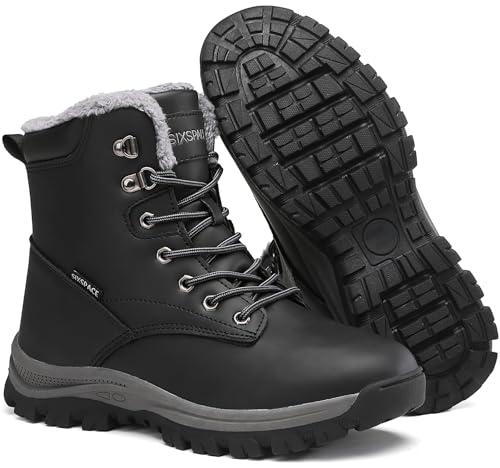 Sixspace Winterstiefel Herren Damen Winterschuhe Warm Gefüttert Schneestiefel Leicht Wanderschuhe Trekkingschuhe rutschfest Stiefel,Schwarz 43 EU