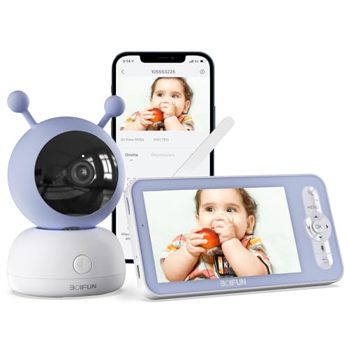 BOIFUN Babyphone mit Kamera App 1080P, PTZ 355°/90° 4X-Zoom, HD-Nachtsicht, 5" Video Babyphone, Bewegungs und Geräuscherkennung, Temperatur und Luftfeuchtigkeitsüberwachung, Wiegenlied