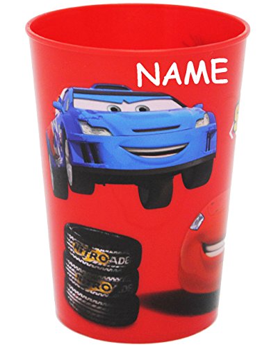 1 Stück 3 in 1 - Trinkbecher/Zahnputzbecher/Malbecher - Becher - Disney Cars - Lightning McQueen - ROT - incl. Name - 280 ml - Trinkglas aus Kunstst..