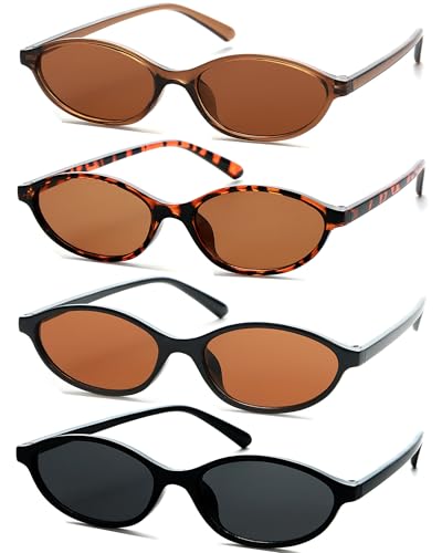 Unning 4 Stück Oval Sonnenbrille Damen Vintage Retro Cateye Sonnenbrillen Set Schmal Lustig Brille