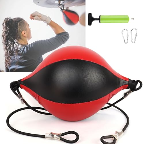 XUBX Double End Boxing Speed Ball, Suspended Punchingball, Leder Regen Punching Speedball Boxsack mit Boden bis Decke Seilen und Haken, Luftpumpe für Workout Übung Agility Training