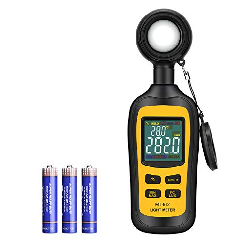 Digital Luxmeter Tragbare Photometer Belichtungsmesser Beleuchtungsstärke Lichtmesser mit Bereich bis zu 200.000 Lux und LCD Display (Gelb)