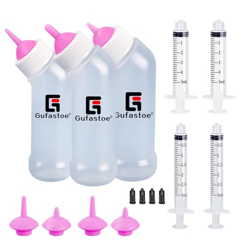 Gufastoe Kätzchen Welpen Flaschen für Still Kit, Pet Feeder Flasche mit Fütterungsnippel und Spritzen für alle Rassen von Welpen Kätzchen und andere Tiere (Pink)