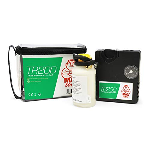 Maxtools TR200, Automatisches Reifenreparaturset für Mittelklassewagen und Minivans, repariert alle Reifenpannen, inkl. leistungsstarkem 12-Volt-Luftkompressor