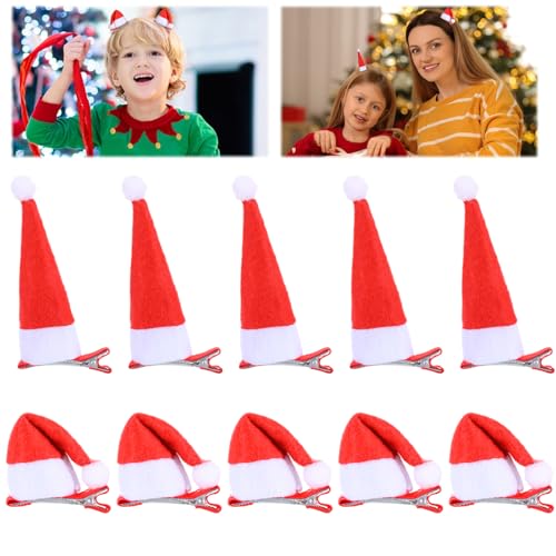 Yuanchu 10 Stück Mini Weihnachtsmütze Haarklammern,2 Stile Weihnachten Haarspangen Santa Hut Haarschmuck Rot Weihnachts Haarclips Weihnachten Dekoration für Mädchen Damen