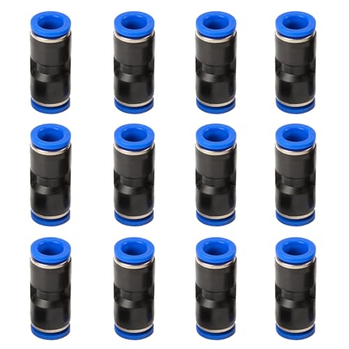 12 Stück 5/32 Zoll gerade Push to Connect Fittings Pneumatische Schläuche, 2-Wege-Kunststoff-Schnellspanner PU Luftleitungsadapter (14 mm)