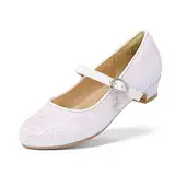 DREAM PAIRS Ballerinas Mädchen Mary Jane Flache Schuhe Ballerinas Prinzessin Schuhe Kommunionschuhe Schulschuhe WEIß 34 (EUR) KFL219-E