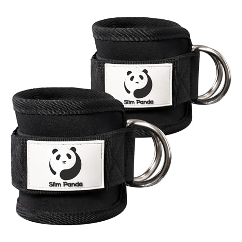 1 Paar Slim Panda fitness fußschlaufen kabelzug, Ankle Straps, verstellbarer fußmanschetten kabelzug mit doppelten D-Ringen und Neoprenstütze (Schwarz)