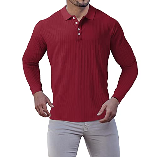 SRZYMJ Herren Poloshirt-Langarm Poloshirt aus Baumwolle Atmungsaktiv Casual T-Shirt mit Tasche Rot Herren Flanell Langarmhemd Mit Kapuze 3XL Polohemd Weihnachts Hoodie Damen Pullover Hemd