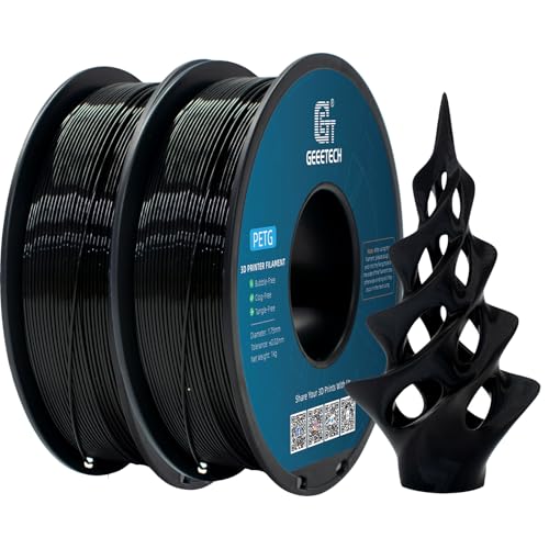 GEEETECH PETG Filament 1,75 mm, 3D Drucker Filament,1 kg pro Spule, 2 Spulen, Schwarz-Schwarz