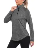 iClosam Sportshirt Langarm Damen Funktionsshirt Atmungsaktiv Langarmshirt Sport UPF 50+ Laufshirt Damen Schnelltrocknend UV Shirt Damen 1/4 Reißverschluss für Yoga Fitness Tennis Golf Wandern S-3XL