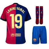 Gokaynex Barcelona Lamine Yamal, #19 Sets Trikot Kinder Socks und Shorts Sporttrikot, Trikot für Kinder,Fußballtrikot Trainingstrikots, Kinder Trikot Mit Kurz Fußballfans (152)