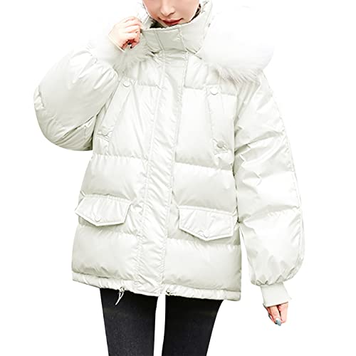 Chnnamzu Jacke Damen Winterjacke Kurz - Teddy Parka Jacke Mantel Frauen Winter Warmer Einfarbiger Zolldienst Entfernbarer mit Kapuze Frauen üBergroßEr Daunenmantel