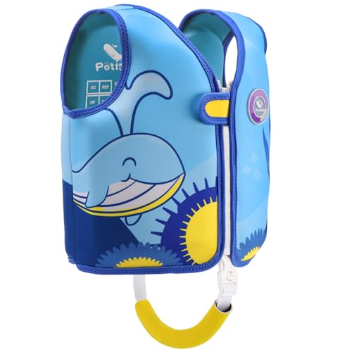 Pottwal Schwimmweste Kinder - Schwimmhilfe für 2-3 Jahre (15-19KG) - Hergestellt aus Neopren & EPE - mit Verstellbarem Schrittgurt - Blau