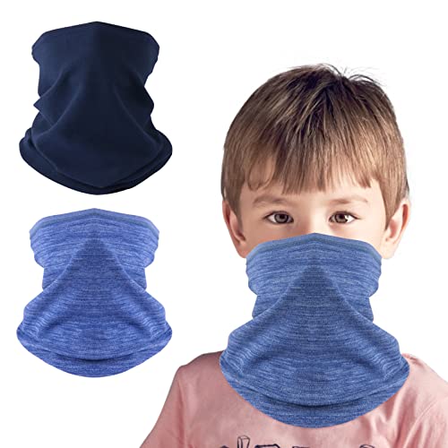 HEGCOIIE 2 Stück Kinder Loop Schal Fleece Schlauchschal Kinder Halswärmer Halstuch Winddicht Ski Maske Warmer für Jungen Mädchen Outdoor Skifahren Radfahren (Marineblau + Blau)