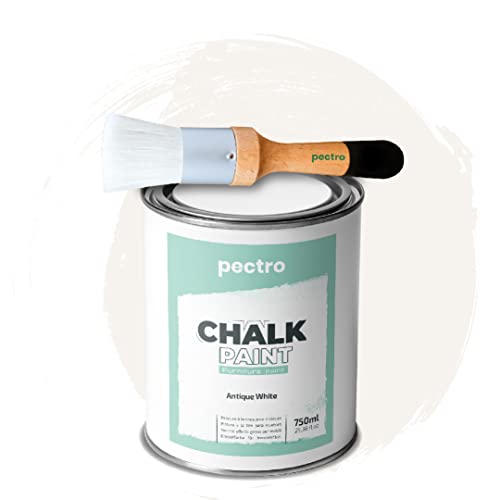 PACK Kreidefarbe für möbel 750ml + Malerpinsel speziell für Chalk Paint - Möbellack Natürlicher Kreideeffekt - Farbe für Holz (ALTWEISS)