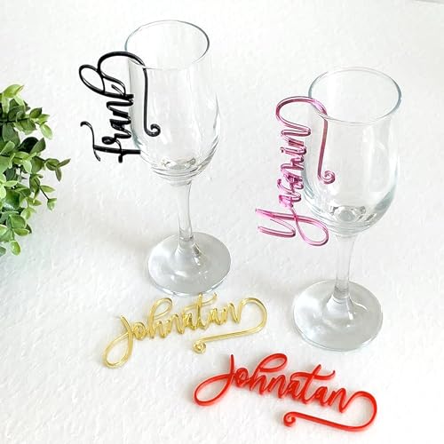 Personalisierter Name Hochzeits-Weinglas-Charm Hängen an Glas Weincharme Platzkarten Namenskarten Party-Tischdeko Wein Cocktail Hochzeitsdrink Handmade Marker Tags Bar Tischdeko Glas Dekor (Design 1)