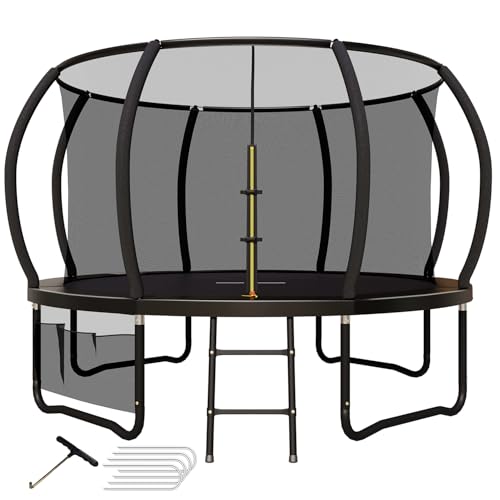 Devoko Trampolin Outdoor Ø 244/305/366/427 cm, vom TÜV Rheinland GS-Zertifikat, Kindertrampolin Gartentrampolin mit Sicherheitsnetz, Rundes Riesentrampolin mit Leiter und Schuhbeutel