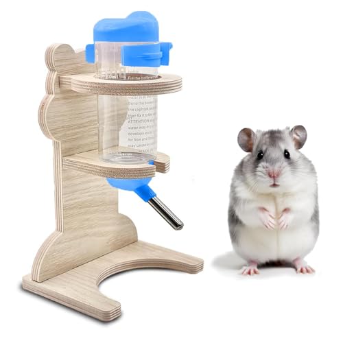 Hamster Trinkflasche Set, 1 Hamster Trinkflasche und 1 Massivholzbär Geformte Hamster Trinkflasche Halterung, für Hamster, Meerschweinchen, Kaninchen und Chinchillas, um Wasser zu Trinken(125ml)