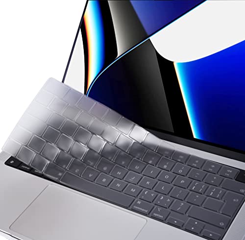 EooCoo Tastaturschutz Kompatibel für 2022 2023 MacBook Air 13,6, Air 15 Zoll M2 M3 | 2021 2023 MacBook Pro 14, Pro 16 Zoll Pro/Max M1/M2/M3, EU-Layout, TPU Klar