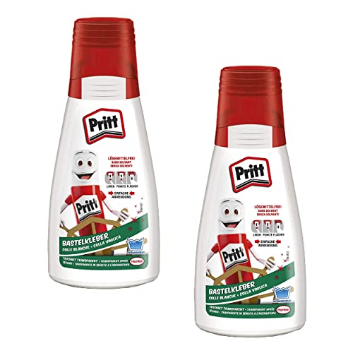 Pritt Bastelkleber, 2 Flaschen à 100 g transparent trocknender Alleskleber für Zuhause, Schule oder Büro, weißer Bastelleim für Kinder