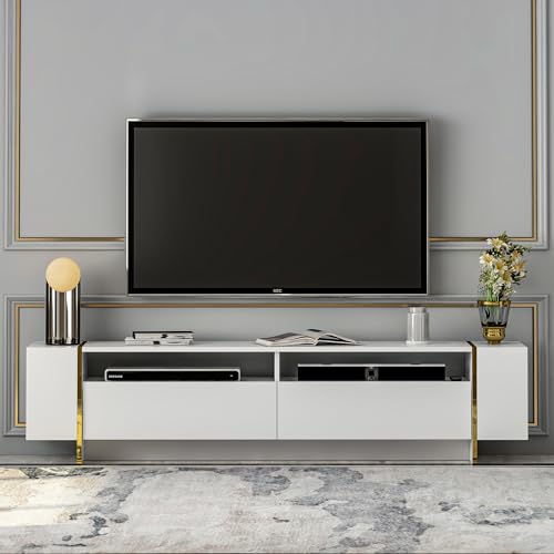 Homidea Angel TV Möbel - Fernsehtisch - TV Schrank - Wohnwand - TV Lowboard in modernem Design 192.8 x 45 x 35 cm (Weiß Glossy)